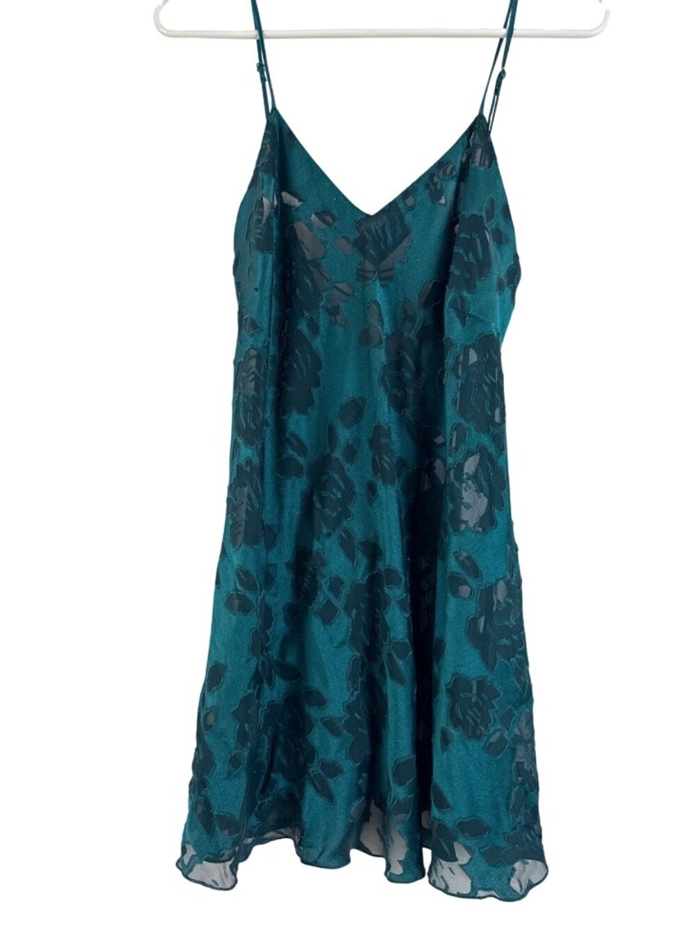 Vintage Victoria's Secret Emerald Green Floral Burnout Slip Lingerie Gold Tag